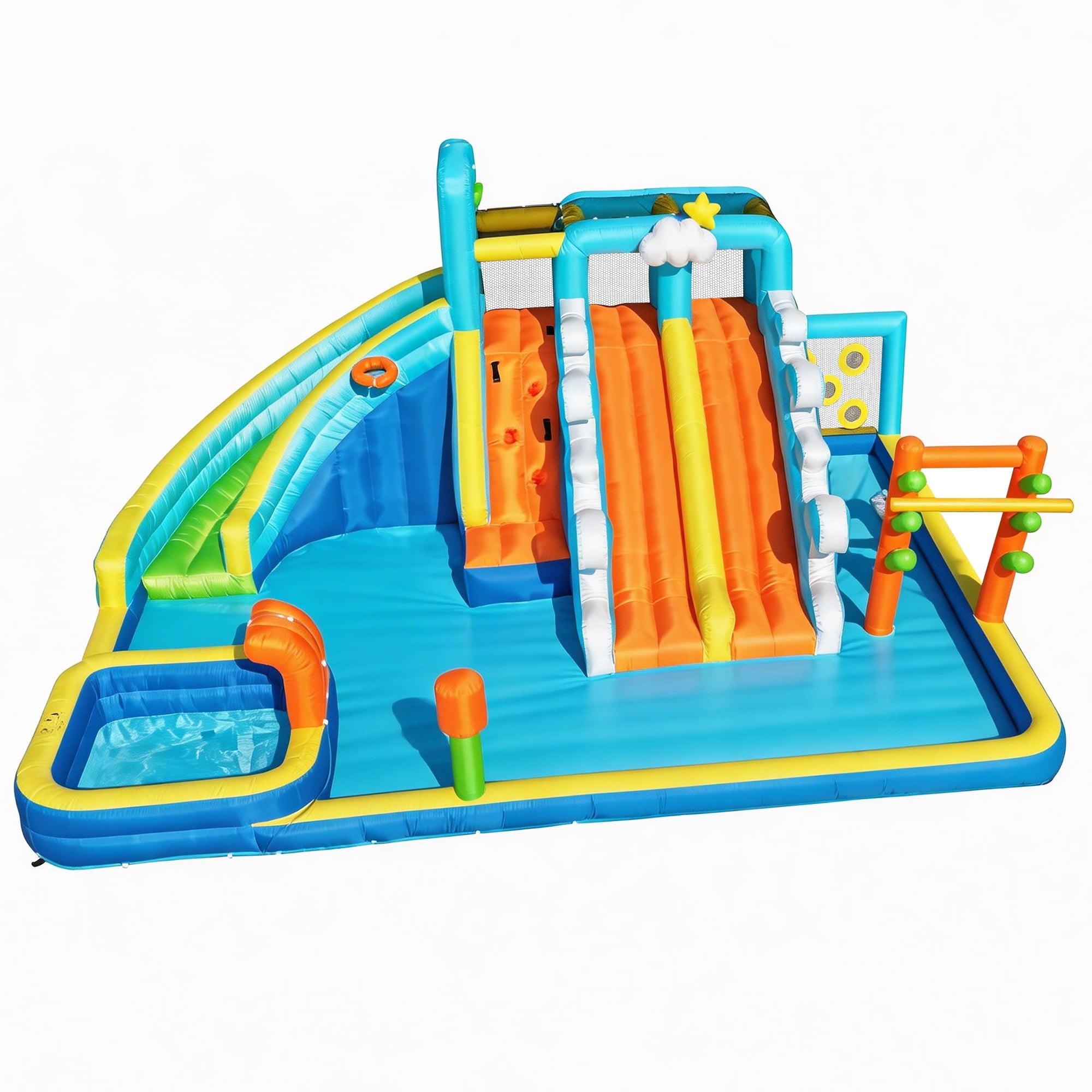 SaveJoy Giant 10-in-1 Inflatable Water Slide Bounce House, 207‘’x185‘’x87‘’ Water Park with 750W Blower,  Backyard Toys for Kids Ages 3-8, Indoor & Outdoor Use