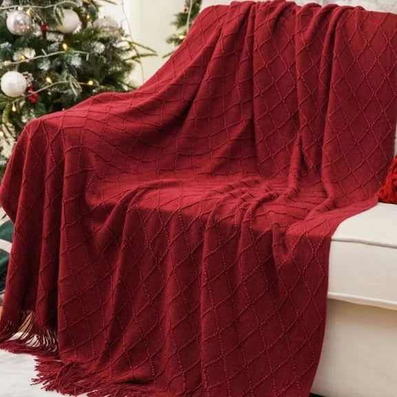 HEYMKGO Red Boho Throw Blanket - 50x71.65 Inch Oversized Knit Blanket for Couch, Bed & Living Room, Soft Decorative All-Season Checkered Blanket for Sofa, Napping & Home Decor
