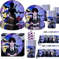 thumbnail image 2 of Decoración de fiesta de cumpleaños de miércoles Addams, vajilla desechable de dibujos animados, suministros de baño para bebé, fondo personalizado, 2 of 4