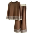 thumbnail image 3 of YOIAVAIOY Womens Lounge Set 2 Piece Elegant Casual Outfits Knitting Cotton Pullover Top and Wide Leg Pants Matching Set Loose Comfy Loungewear Khaki Free Size, 3 of 4