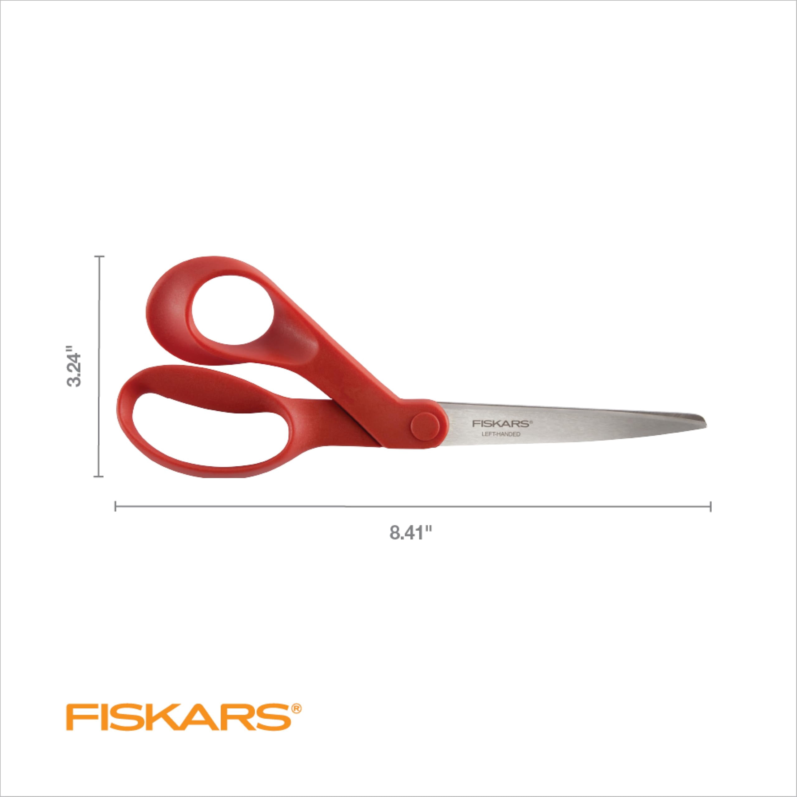 Fiskars Left-Handed Scissors, Precision Cutting for Craft Fabric Paper, Ergonomic Comfort Grip, Stainless Steel, 8", Red