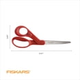 thumbnail image 6 of Fiskars Left-Handed Scissors, Precision Cutting for Craft Fabric Paper, Ergonomic Comfort Grip, Stainless Steel, 8", Red, 6 of 8