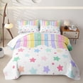thumbnail image 2 of Erosebridal Kawaii Rainbow Stars Twin Quilt Set,Cute Colorful Lines Art Twin Coverlet Set For Girls,2-Piece, 2 of 7