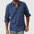 thumbnail image 2 of Resicozy Mens Button Down Shirt Cotton Linen Casual Long Sleeve Shirts Solid Collared Hippie Beach Tops with Pocket Sky Blue XL, 2 of 7