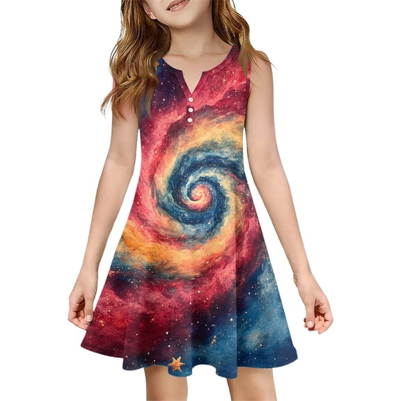 Abcomgle Patriotic Dress for Girls Tie Dye Graphic 4th Of July Dresses V-Neck A-Line Sleeveless Midi Dress Cute Holiday Independence Day Sundresses