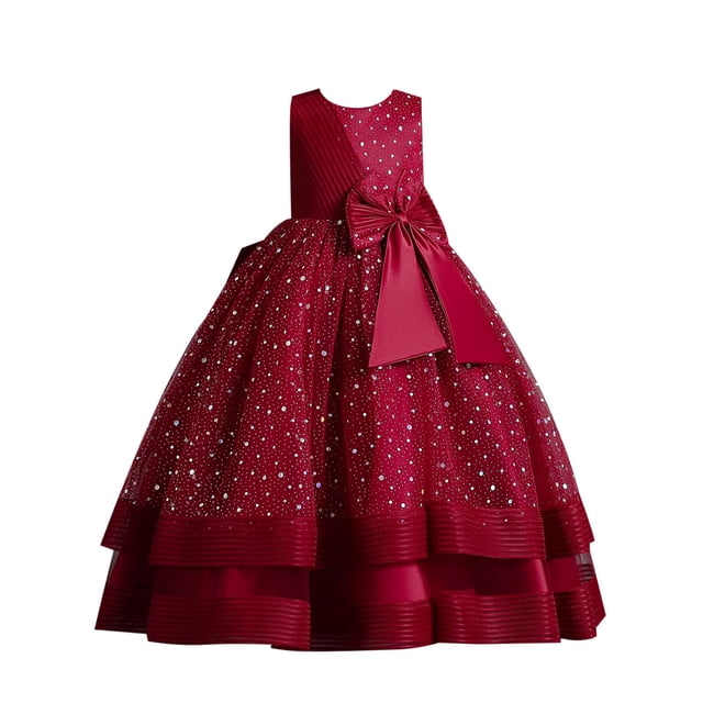 adviicd Robe Fillette Tout-Petit Robe de Demoiselle d'Honneur Robe Maxi Princesse Dentelle Tulle Robes Photo Robe de Fête de Mariage Bordeaux,140