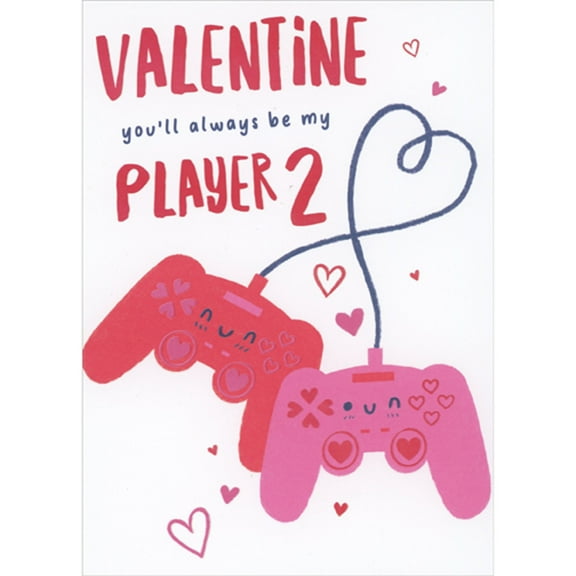 RSVP You'll Always Be My Player 2: Pink and Red Game Controllers Romantic Valentine's Day Card for Wife, Husband, Boyfriend, Girlfriend, Her, Him