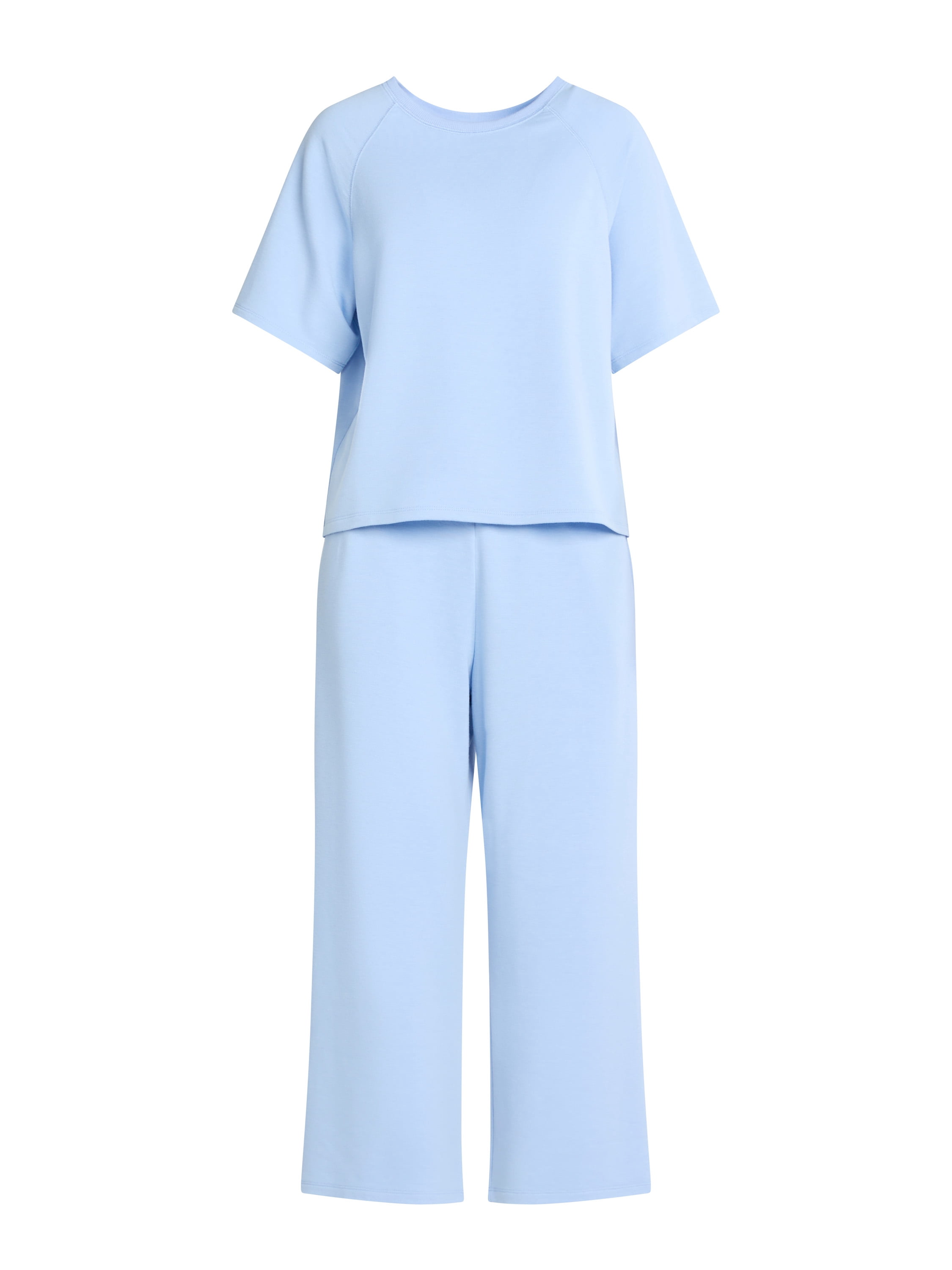 Joyspun Women's French Terry Short Sleeve Top and Capri Pants Set, 2-Piece, Sizes XS-3X