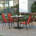 thumbnail image 2 of Emma + Oliver 5 Piece Outdoor Dining Set with Tempered Glass Top Patio Table and 4 Red Flex Comfort Textilene Stacking Chairs, 2 of 12