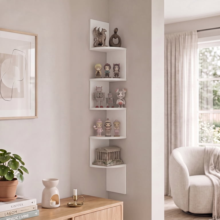 Furinno 5-Tier Floating Corner Shelf, White photo 3