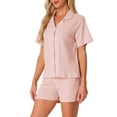 thumbnail image 4 of Conjunto de pijamas para mujeres INSPIRE CHIC 100% algodón, con botones, cuello de muesca, ropa de dormir de manga corta, trajes de 2 piezas con bolsillos, talla XL, color rosa, 4 of 6