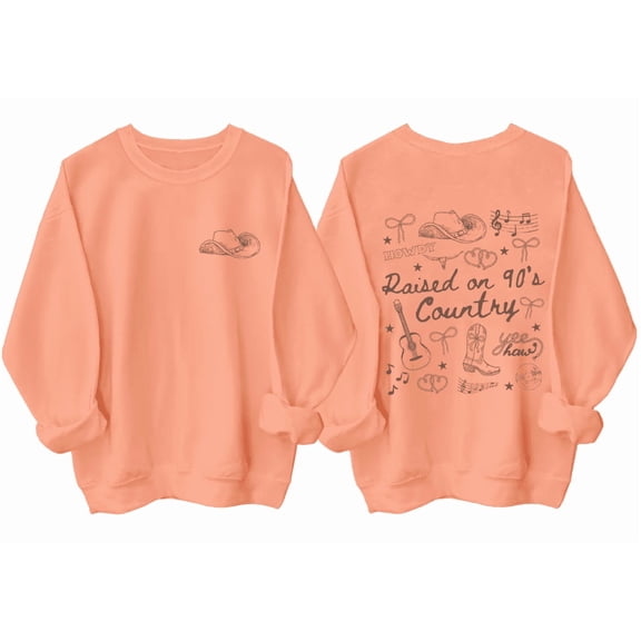 Raised On 90s Country Sweatshirt Womens: Country Concert Outfits 90s Music Sweatshirt Vintage Graphic Long Sleeve Tee