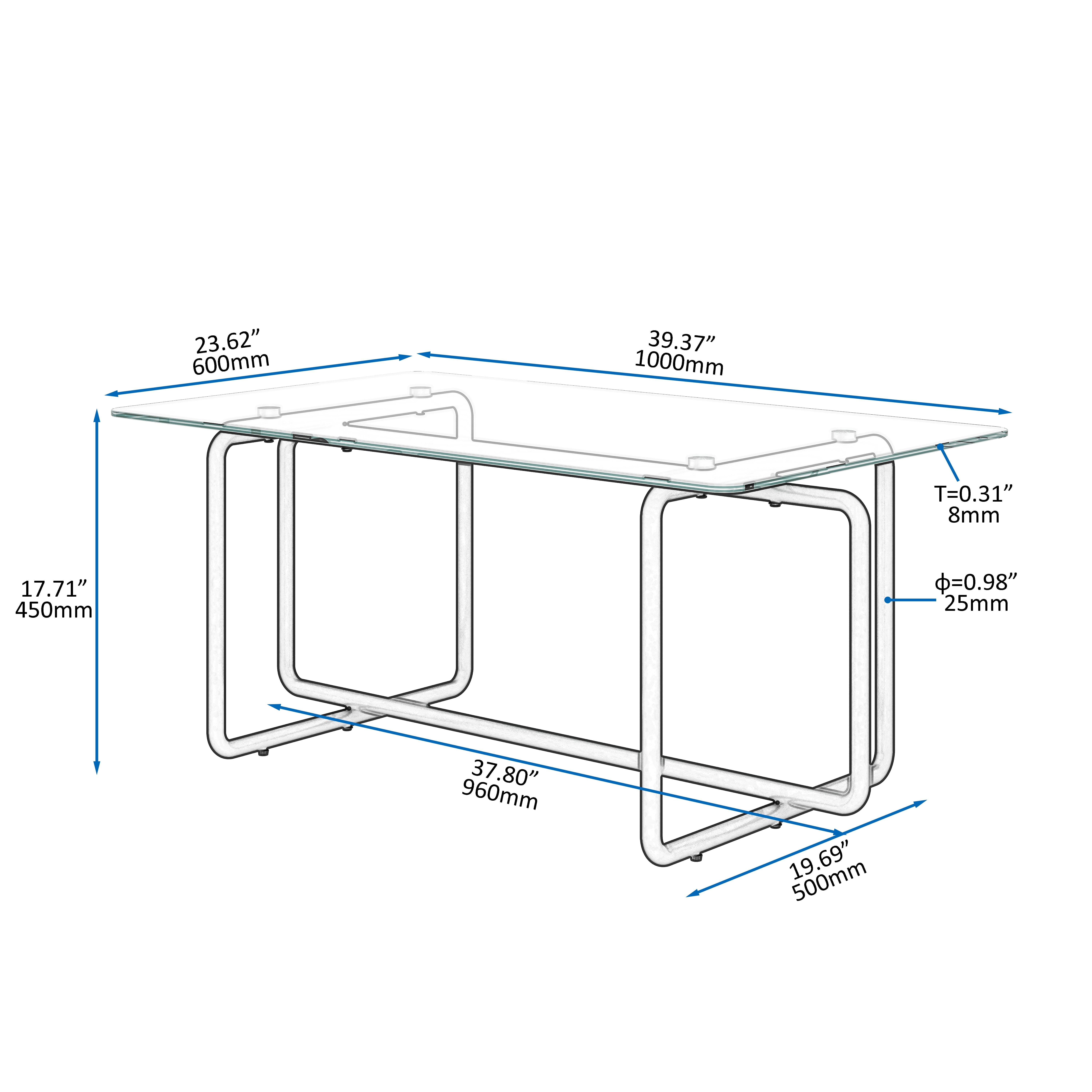 Glass Coffee Table,Clear Rectangle Glass Coffee Table, Modern Coffee Table with Metal Legs,Transparent