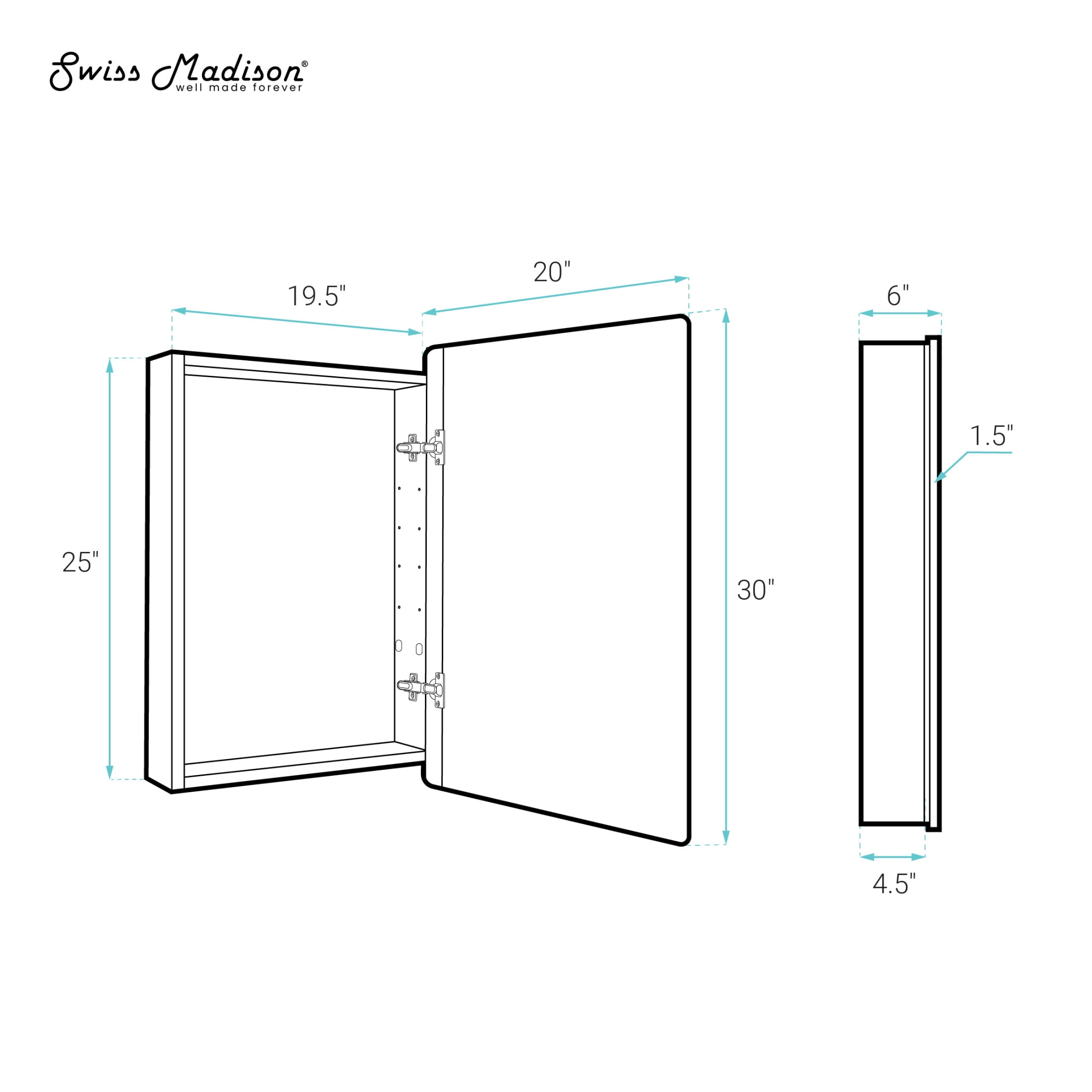 Pierre 20 x 30 Rectangle Recessed/Wall Mount Medicine Cabinet with Mirror in Polished Chrome