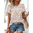 thumbnail image 4 of Ronuti Summer Tops for Women Lady Spring Outfits Lace Tunic Floral Casual Short Sleeves T Shirts Flowy Blouses, 4 of 11