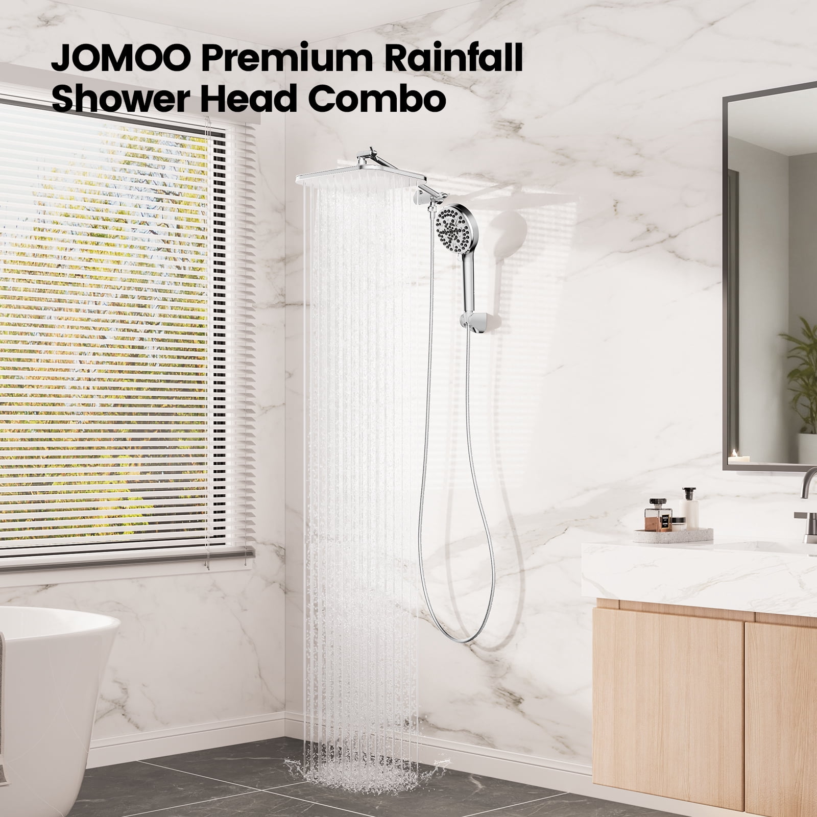 JOMOO 12 Inch Rainfall Shower Head Combo with Filtered Handheld, High Pressure Shower Head Set with Extension Arm, 71 inch Shower Hose, Chrome