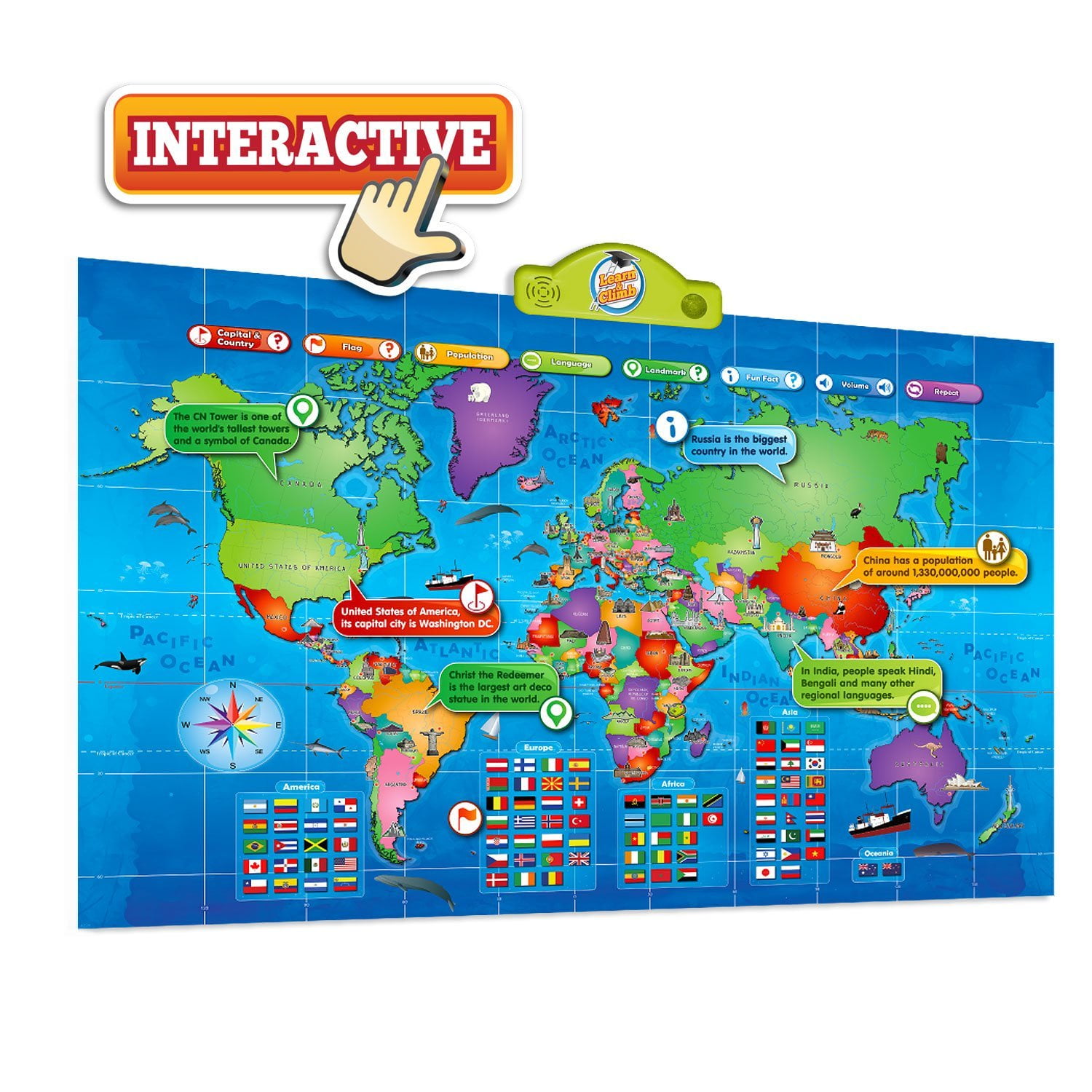Kids Interactive Talking World Map Touch Activated Geography For Kids