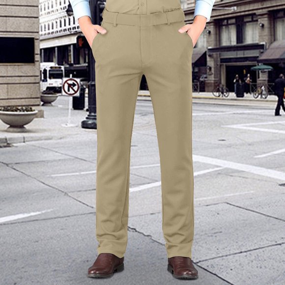 Mceream Men's Dress Pants Tall Classic Fit Flex Expandable Waist Flat Front Wrinkle-Free formal Pants for Business and Office Pantalon Elegante Para Hombre Khaki 33