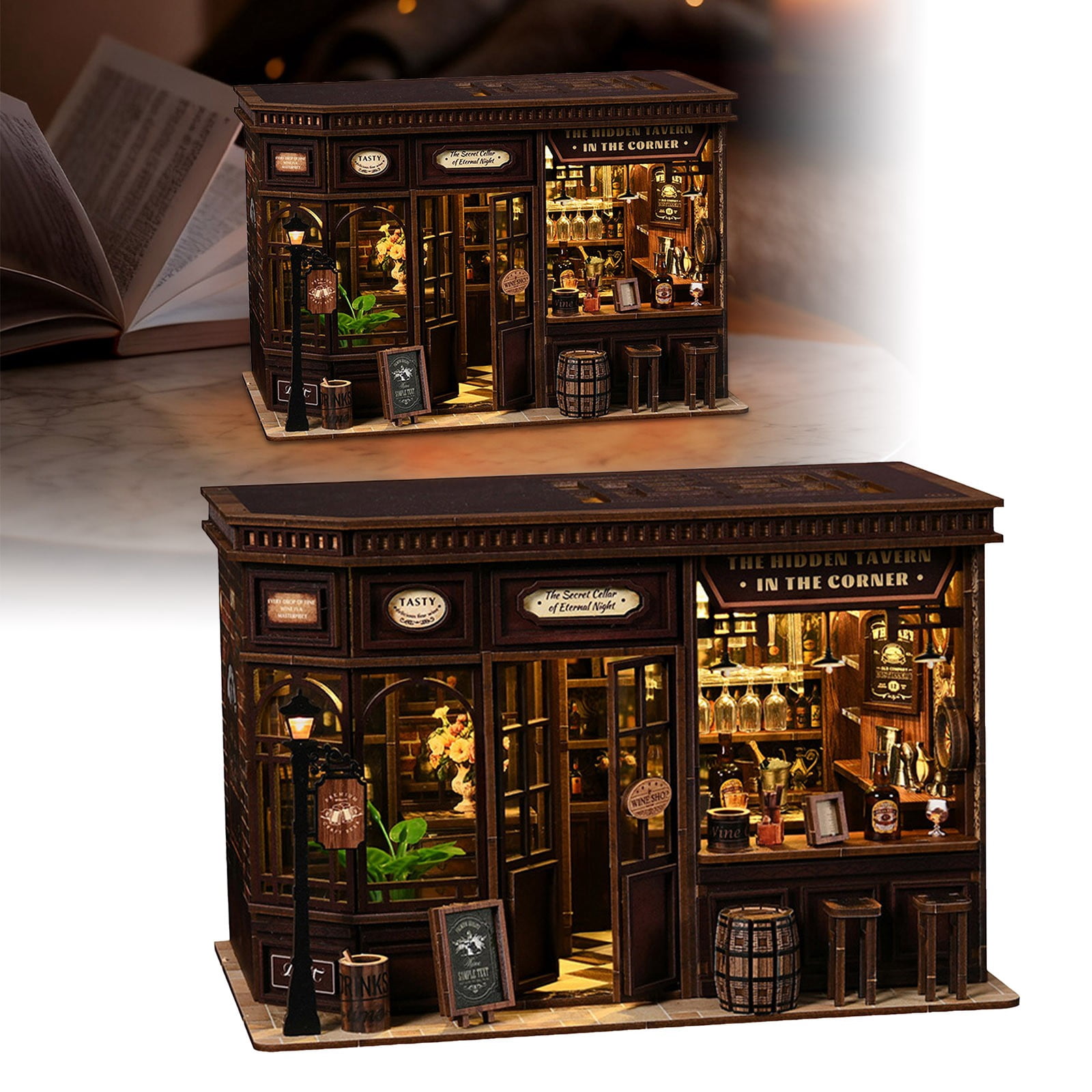 DIY Miniature House Assembly Model, 9Inch Wooden Desktop Ornament Craft Kit for Adults, Creative Home Office Decoration