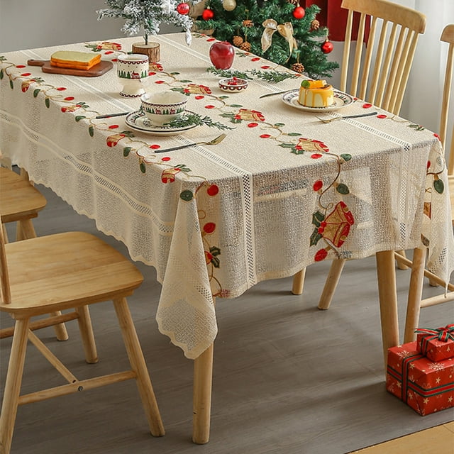 Savings Oefntac Christmas Christmas Tablecloth Embroidery Lace Tablecloth Living Room Kitchen Nonslip Decorative Cover Cloth Table Mat 240cm Long 140cm Wide