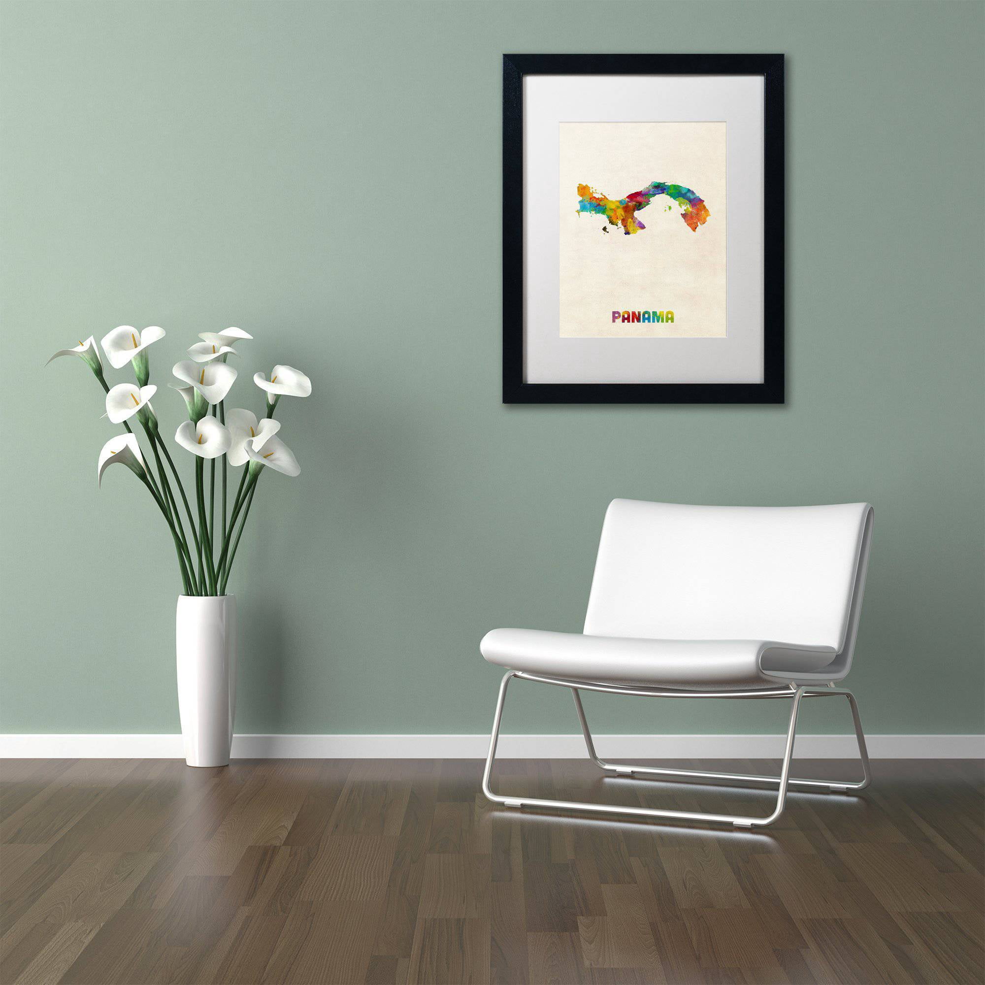Trademark Fine Art "Panama Watercolor Map" Canvas Art by Michael Tompsett White Matte, Black Frame