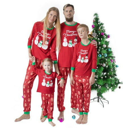 

BULLPIANO Family Matching Snowman Printed Christmas Pajamas Sets Unisex Xmas Pjs Sleepwear Set Sizes Kids-Adult Two-Pieces