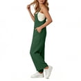 thumbnail image 3 of Womens Bib Overalls Cotton Linen Wide Leg Jumpsuits with Pockets Casual Beach Vacation Summer Rompers (L, Green), 3 of 8