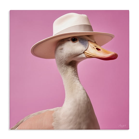 Stupell Industries Art Deco Duck in Hat on Pink Canvas Art, 17 x 17, by Roozbeh