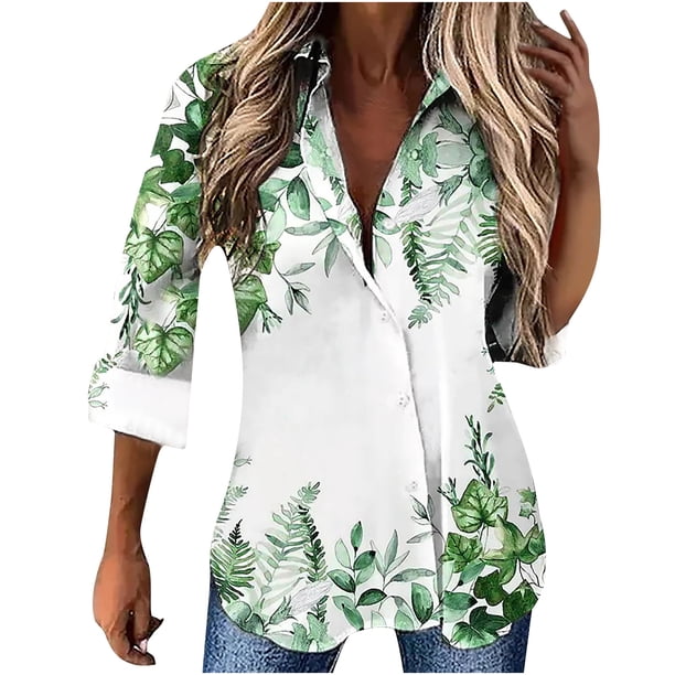Moda mujer sexy manga larga con cuello en v pulóver estampado casual blusa tops Fridja fjkfkj3754
