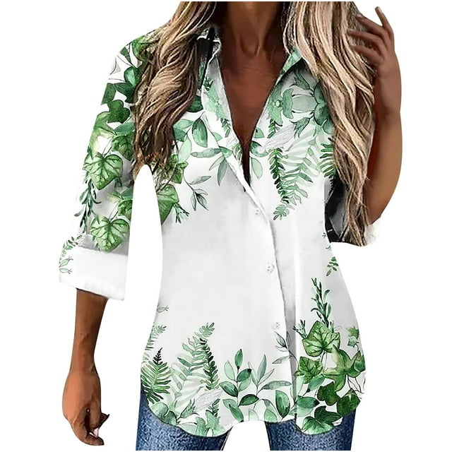 Chemise Boutonnée pour Femmes à Col, Manches Longues, Blouse Tendance à Imprimé Floral, Décontractée et Ample, Tunique d'Automne pour Sorties