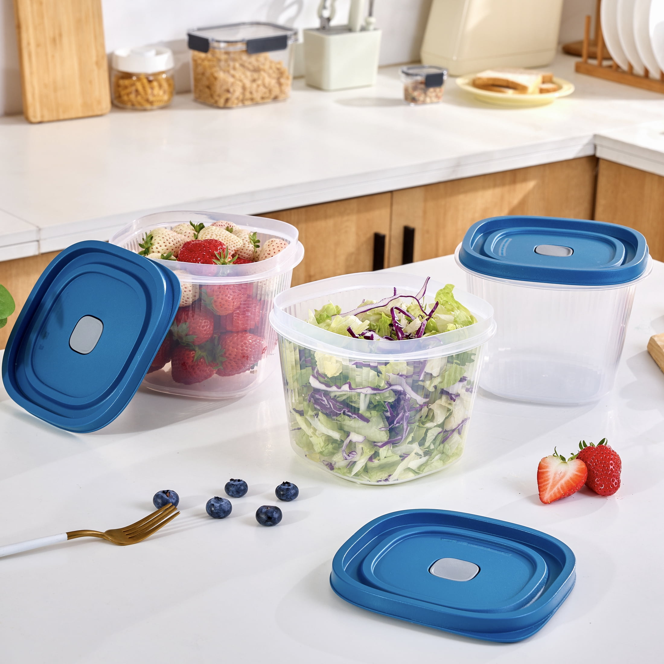(2 pack) Mainstays Reusable Food Storage Containers, Deep Medium Square, Plastic, 3 Pack with Lids, 8.5 Cups