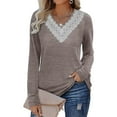 thumbnail image 2 of WILLBEST Women's T Shirts Plus Size 4X Womens Fashion Casual Guipure Lace Deep V Neck Long Sleeve Shirt Colorblock Blouse Top Tops, 2 of 6