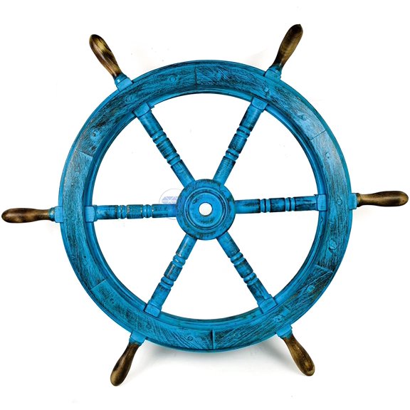 Nagina International Nautical Wood Hand Crafted Antique Golden Captain's Maritime Decorative Ship Wheel - Home Decor - Pirate Nursery Gift (12 Inches)