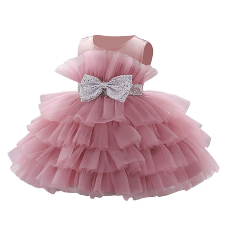 SUXIAN Dress For Girls Carnival Elegant Short Sleeve Gown Party Birthday Celebrations Sparkling Photoshoots Festive Events Toddler Summer Dress Pink 4-5 Years