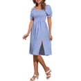 thumbnail image 4 of Vestido Gingham con Smock para Mujer, Cuello Cuadrado, Con Abertura Lateral, Vestidos de Cuadros Casual, Talla M Azul, 4 of 6