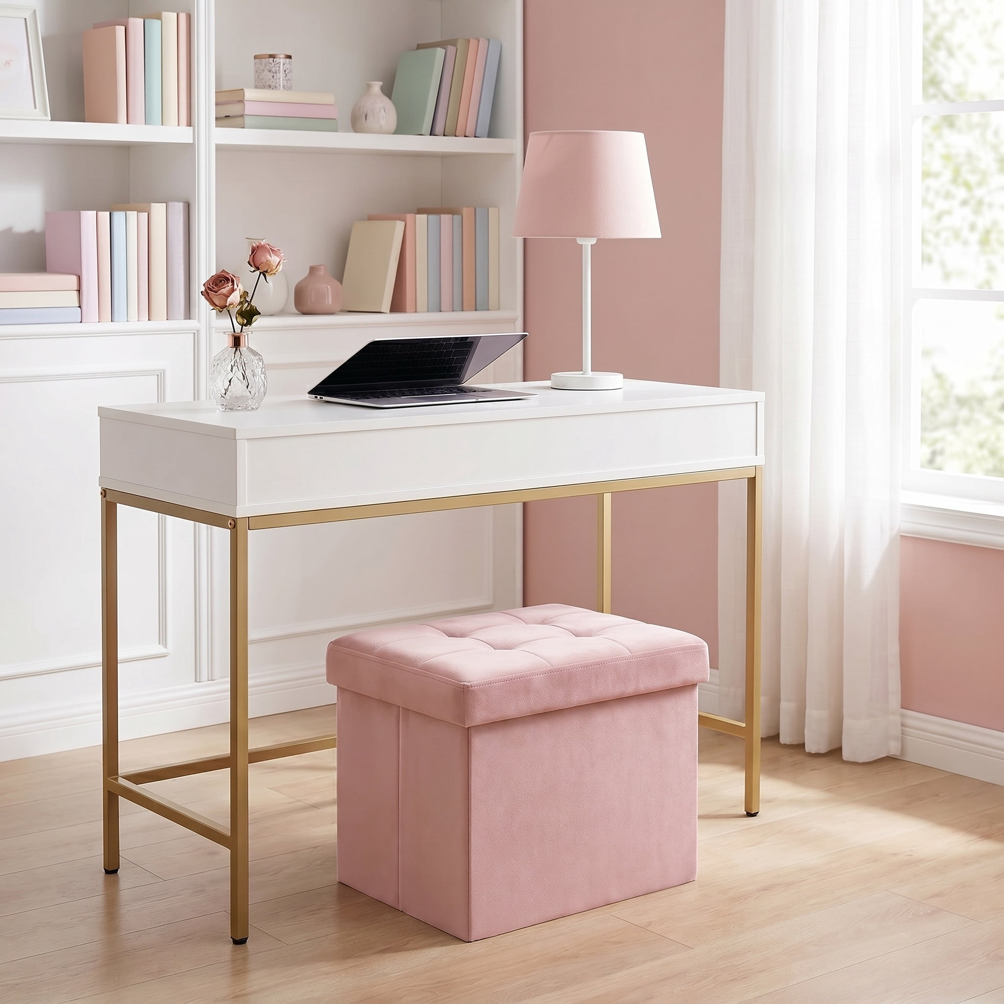 Nordic HyggeFolding Storage Ottoman Footrest, Jelly Pink