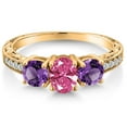 thumbnail image 3 of Gem Stone King 18K Yellow Gold Plated Silver 3-Stone Ring Purple Amethyst and Set with Pink Zirconia (Size 5), 3 of 6