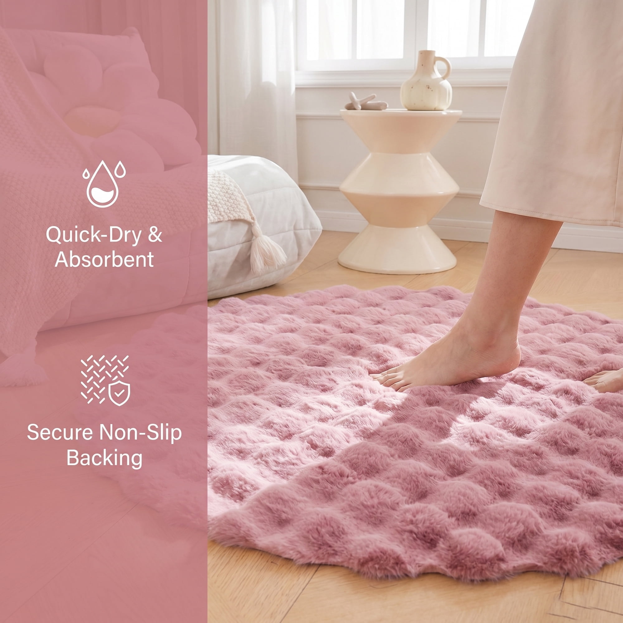 Unique Bargains Modern Geometric Round Area Rug Soft Shaggy Circle Carpet 28" x 28" Pink