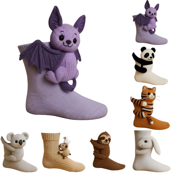 TELOLY 3D Knit Animal Socks Novelty Hug Sock, Hand Crocheted Warm, Funny Christmas Compression, Gifts for Women