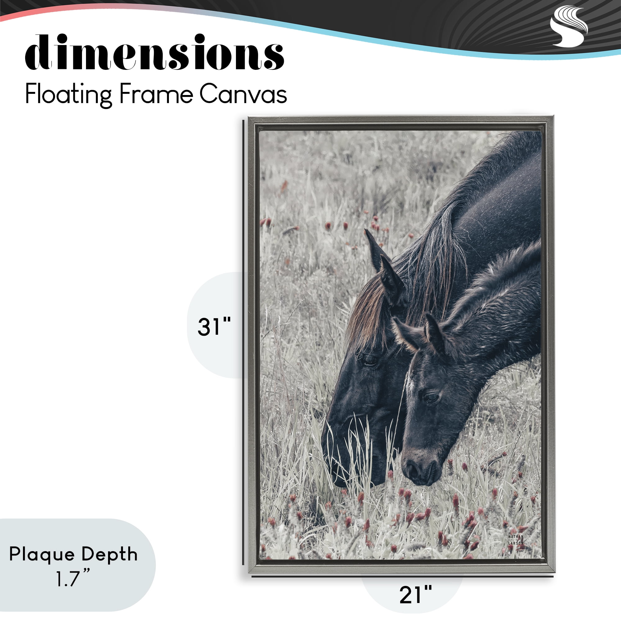 Stupell Industries New Graze Horses in Meadow Gray Framed Floater Canvas Wall Art, design by Nathan Larson