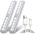 thumbnail image 1 of Paquete de 2 10 luces LED, inalámbricas, recargables por USB, magnéticas, sensor de movimiento, 2 modos de iluminación, luz de armario, - blanco frío, 1 of 5