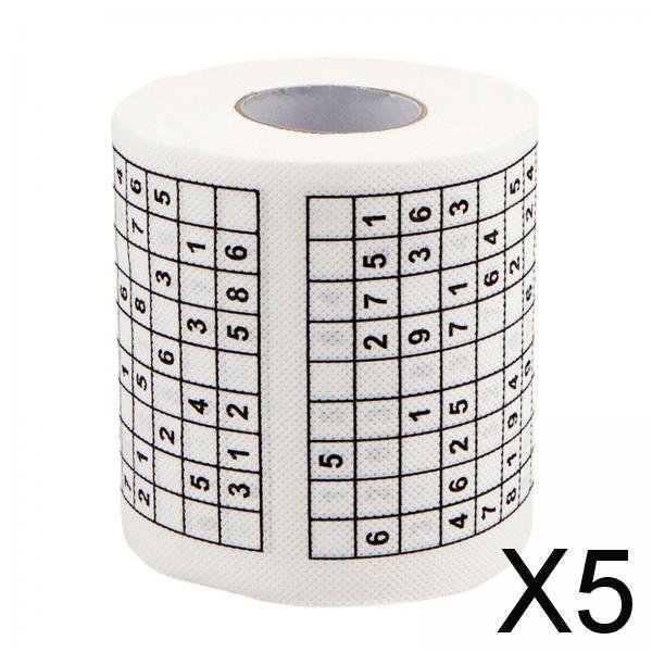 Rollo de papel higiénico Sudoku de 5x1, papel higiénico de rompecabezas, papel higiénico suave y divertido ecológico, servilleta de papel para fiesta de Navidad 5 piezas