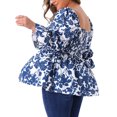 thumbnail image 4 of DARING DIVA Women's Plus Floral Print Square Neck Blouse 4X Blue, 4 of 6