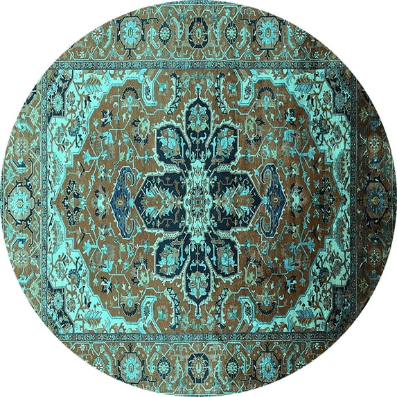 Ahgly Company Indoor Round Oriental Turquoise Blue Industrial Area Rugs, 3' Round