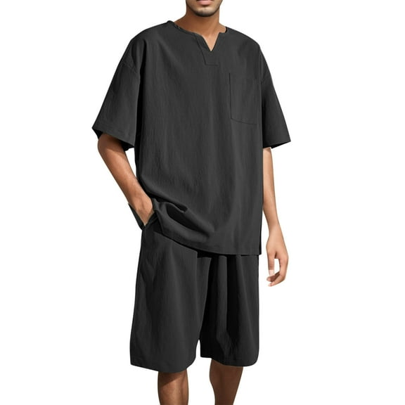 Youmylove Men Short Sets Outfits 2 Piece Casual Summer Tracksuits Leisure Suit Wind Plus Size Loose Ice Silk Sports Suit Home Clothes Two Piece Set Shirt and Shorts Set Beach Tracksuits