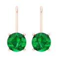 thumbnail image 3 of Rose Solid Solid Gold Drop Stud Everyday Dainty Earrings - 4 Ct Brilliant Round Cut Dangle Emerald 14K, Everyday Dainty Earrings Lever Back, 3 of 7