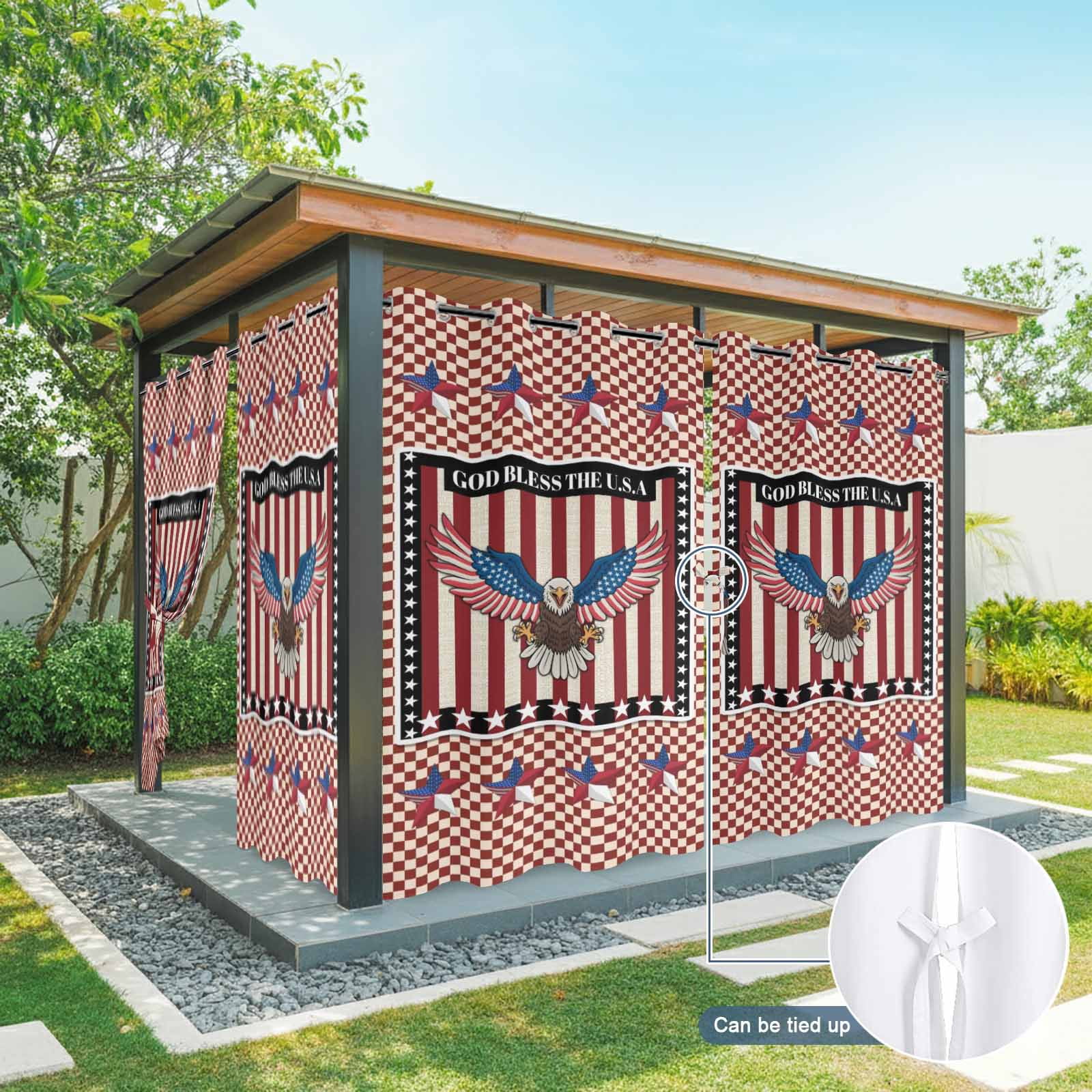 Independence Day Outdoor Curtains for Patio, Red Blue Bald Eagle U.S Flag Stripe Stars Sunshade Privacy Drapes Grommet Waterproof Outside Curtains for Porch/Cabana/Balcony 54"x 108", 1 Panel