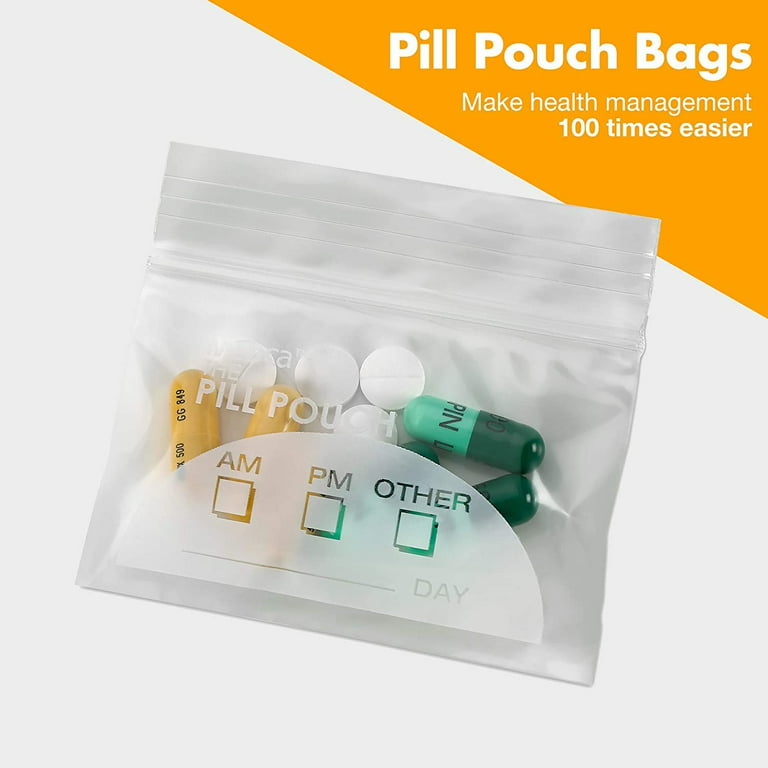 100 Packs Pill Bags BPA Free Pill Pouch 3 x 2.75'' Small Bag with Write-on