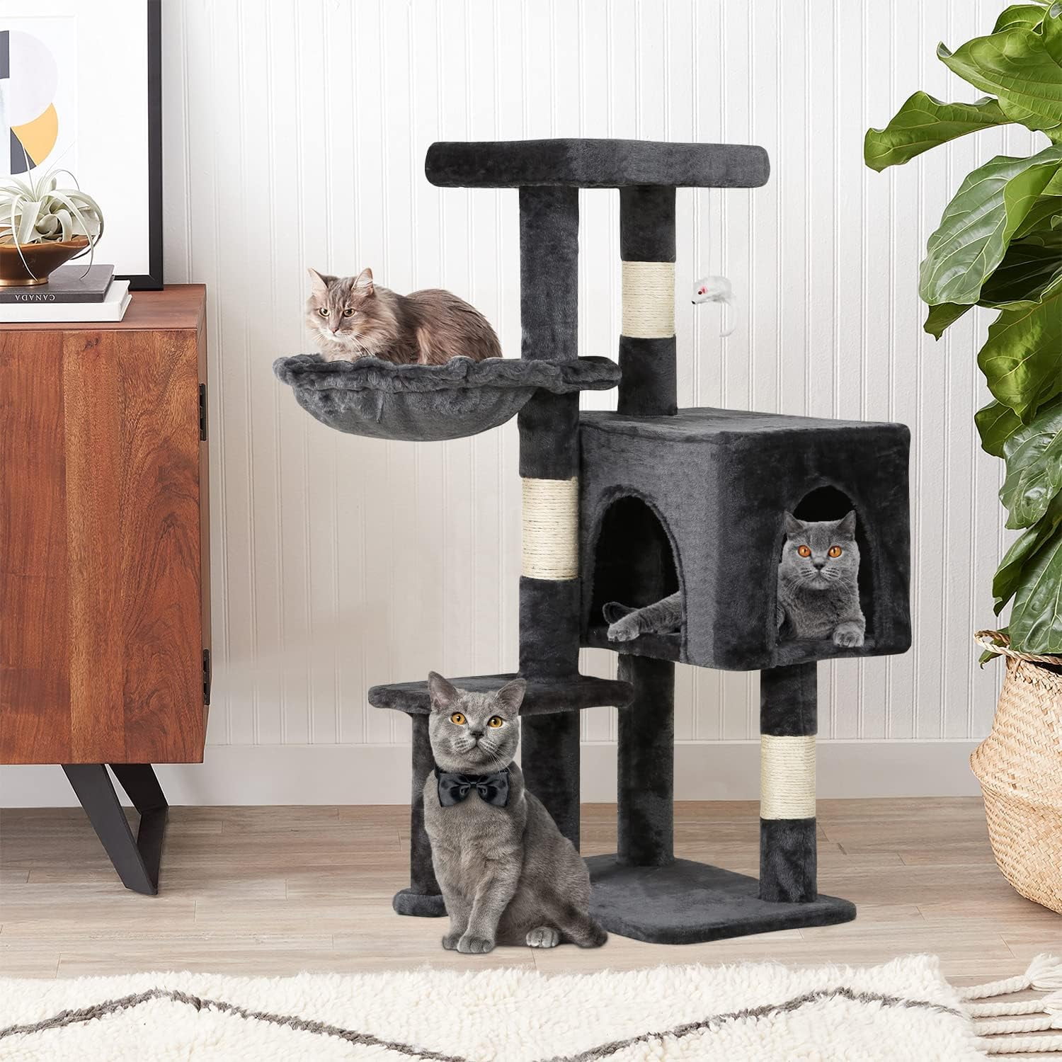 BestPet Cat Tree 37" Tall Cat Tower Kitten with Scratching Posts and Perches Indoor Activity Center for Cats (Light Gray)