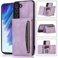 thumbnail image 5 of Design for Samsung Galaxy S22 5G Wallet Case with Tempered Glass Screen Protector PU Leather Credit Card Holder Slot Phone Cases Kickstand Shockproof Protective Cover for Women 6.1" Purple, 5 of 12